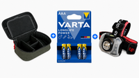 Linterna frontal + Estuche técnico + Pilas - Oferta de verano