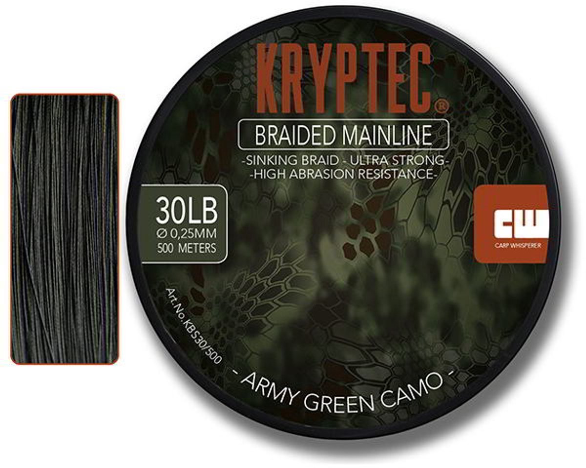 Carp Whisperer Braided Mainline - Sinking - Camou - 500m - 30lb - 0.25mm - KarperCentrale