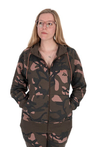 Sudadera con capucha camuflada para mujer con cremallera
