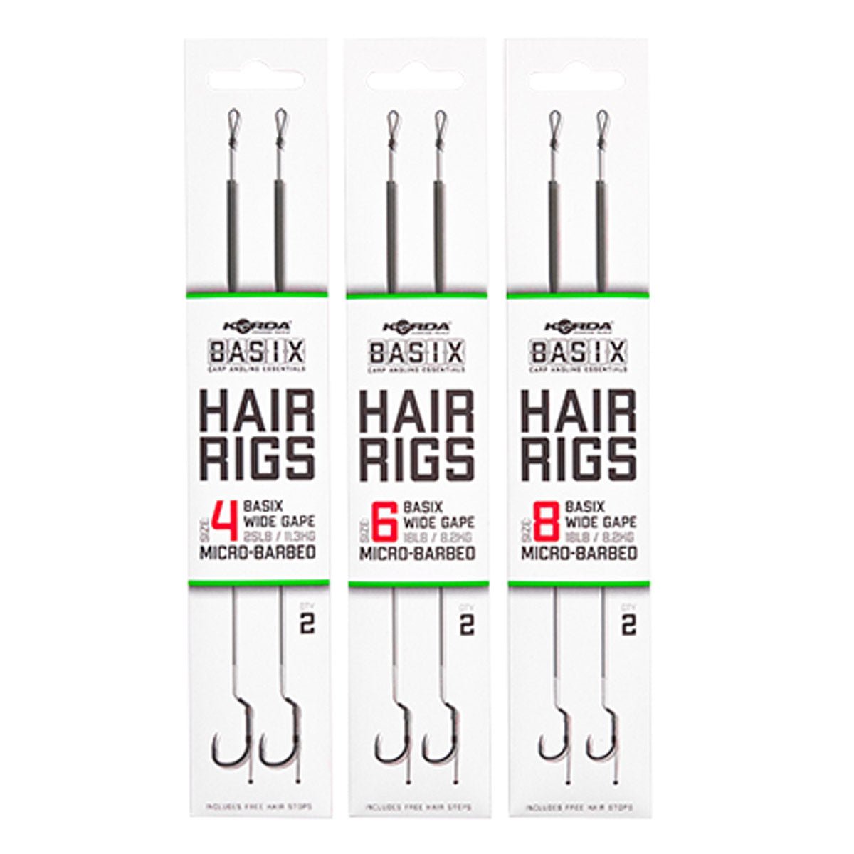 Korda Basix Hair Rigs - Wide Gape - Barbless - KarperCentrale
