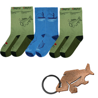 Caja de Regalo para Pescadores – 3 Pares de Calcetines de Pesca y Llavero de Carpa Abridor de Botellas